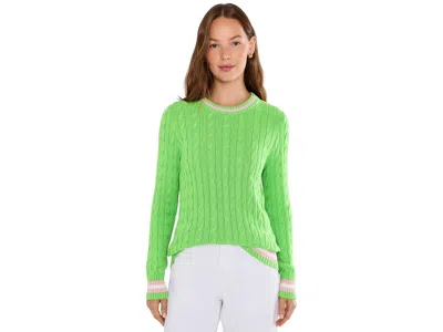 Lilly Pulitzer Brockton Crew Neck Sweater Women's Sweater Chateau Green X Oleander Pink Tipping: Xs, Cotton