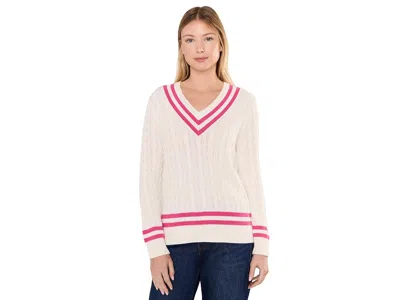 Lilly Pulitzer Brockton Sweater Women's Sweater Coconut X Pink Aster Tipping: Lg, Cotton