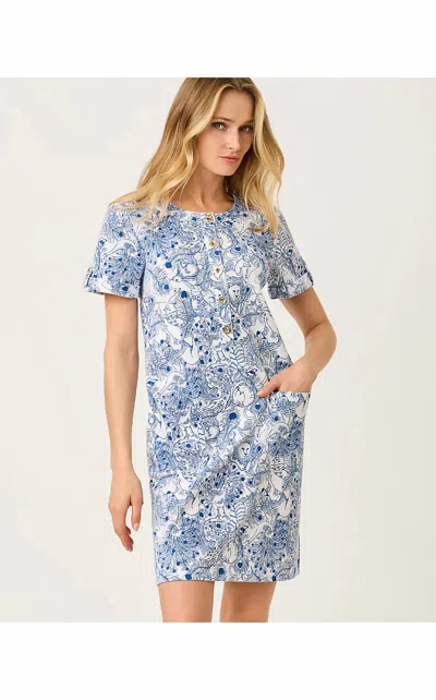 Lilly Pulitzer Cameron Popover Mini Dress In Starlight Navy Zoology In Animal Print
