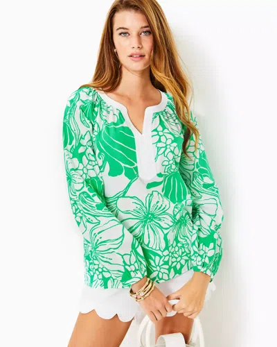 Lilly Pulitzer Camryn Cotton Tunic In Spearmint Oversized Kiss My Tulips