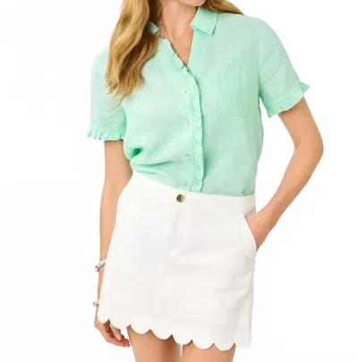 Lilly Pulitzer Carden Ruffle Top In Mint Condition X Resort White In Green