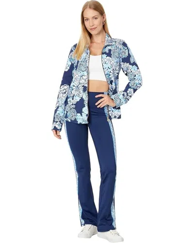 Lilly Pulitzer Carpe Vita Legging Womens Small Navy Floral Stretch Flared Erk136 In Blue