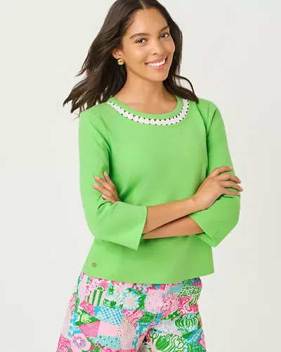 Lilly Pulitzer Clairmont 3/4 Sleeve Lace Trimmed Knit Top In Multi