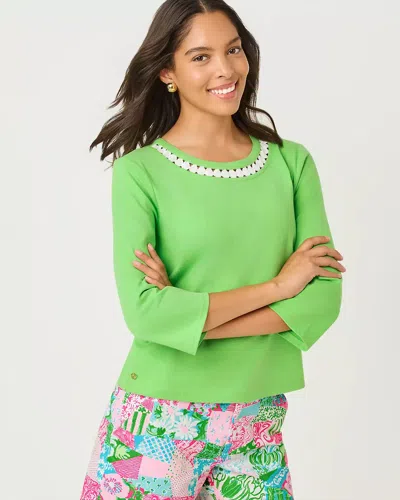 Lilly Pulitzer Clairmont 3/4 Sleeve Lace Trimmed Knit Top In Green
