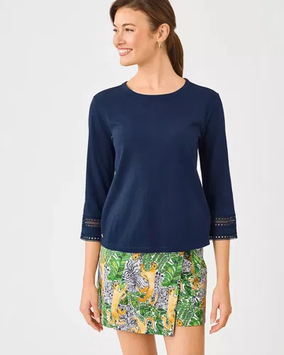 Lilly Pulitzer Clairmont 3/4 Sleeved Trimmed Knit Top In Multi