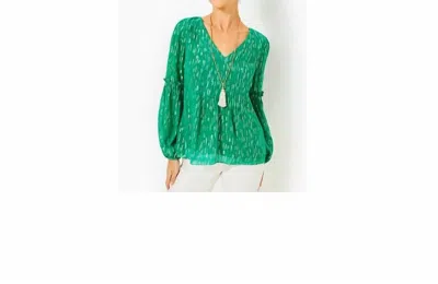 LILLY PULITZER CLEME LONG SLEEVE TOP IN FIDDLE LEAF GREEN