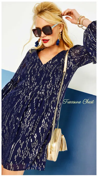Pre-owned Lilly Pulitzer Cleme Silk Dress True Navy Chiffon $268 Size 8,10,12,14,16 In Blue