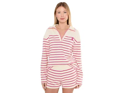 Lilly Pulitzer Corvaya Pullover Women's Sweatshirt Berry Bouquet Legacy Stripe: Lg, Cotton In Pink