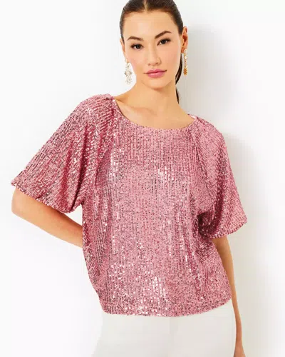 Lilly Pulitzer Cressida Sequin Knit Top In Conch Shell Pink Treasure Box Sequin Knit