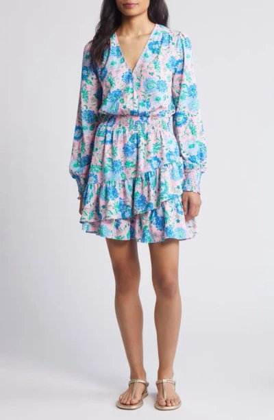 Lilly Pulitzer Cristiana Floral Long Sleeve Surplice Neck Dress In Conch Shell