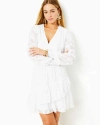 Lilly Pulitzer Cristiana Long Sleeve Dress In Resort White Poly Crepe Swirl Clip
