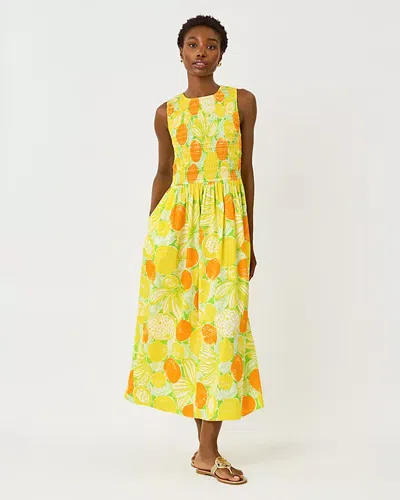 Lilly Pulitzer Daisey Smocked Midi Dress In Yellow