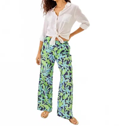 Lilly Pulitzer Daylen Linen Palazzo Pants In Sapphire Pool Tropical Tango In Green