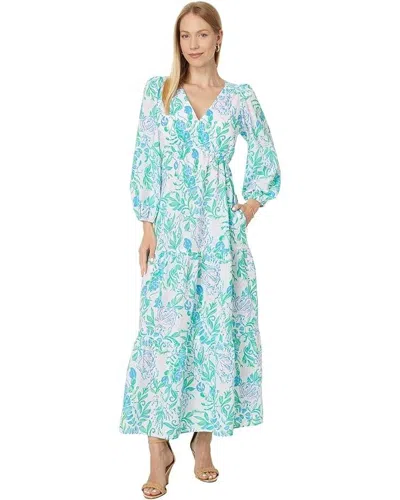Lilly Pulitzer Deacon Maxi Dress Women's 0 White Floral Tiered V-neck Erk903