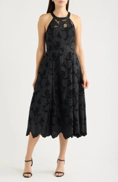Lilly Pulitzer ® Denise Floral Openwork Halter Neck Midi Dress In Black