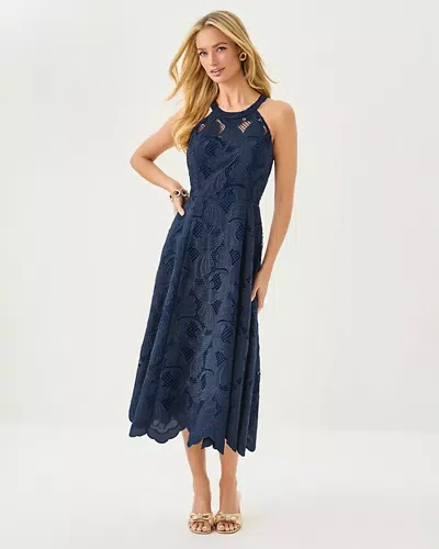 Lilly Pulitzer Denise Lace Halter Midi Dress In Blue