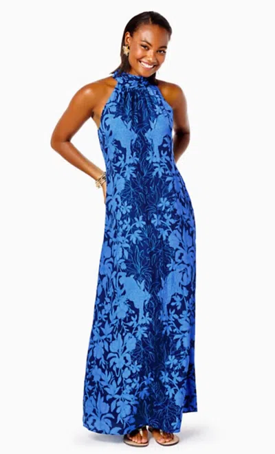 Pre-owned Lilly Pulitzer Donita Maxi Dress Navy Spotting A Pattern Size 4,16 In Multicolor