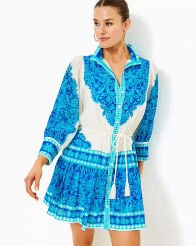 Lilly Pulitzer Drena Dress In Breezy Aqua Jungle Escape Engineered Woven Dress
