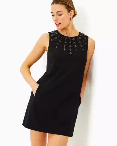 Lilly Pulitzer Edita Embellished Stretch Shift Dress In Noir
