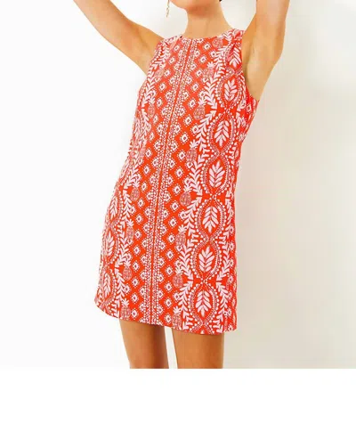 Lilly Pulitzer Edita Shift Dress In Flamingo Feather Harbour View Engineered
