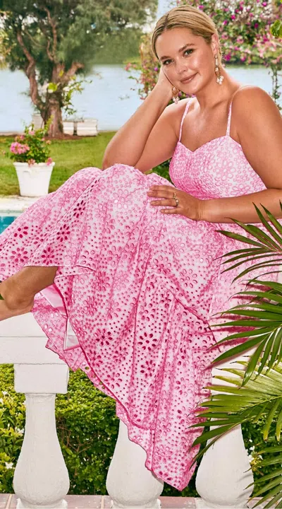 Pre-owned Lilly Pulitzer Edith Midi Dress Pink Funflower Eyelet $298 Size 8,12,14