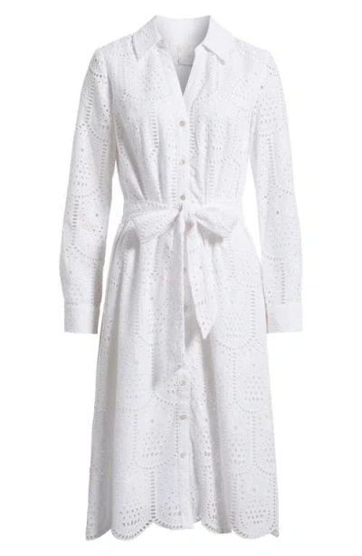 LILLY PULITZER LILLY PULITZER® EIRA EYELET LONG SLEEVE BELTED MIDI SHIRTDRESS