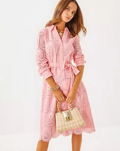 Lilly Pulitzer Eira Midi Shirtdress In Pink Muse Pineapple Tile Eyelet