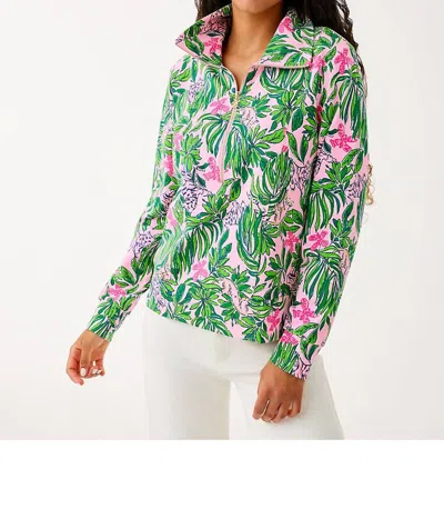 Lilly Pulitzer Eleni Pullover Top In Conch Shell Pink Roaring With Joy In Green