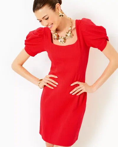 Lilly Pulitzer Elisha Shift Dress In Rococo Red Wavy Knit Jacquard