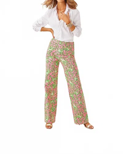 Lilly Pulitzer Ellamarie Stretch Pant In Rousseau Pink Mane Character Energy In Multi