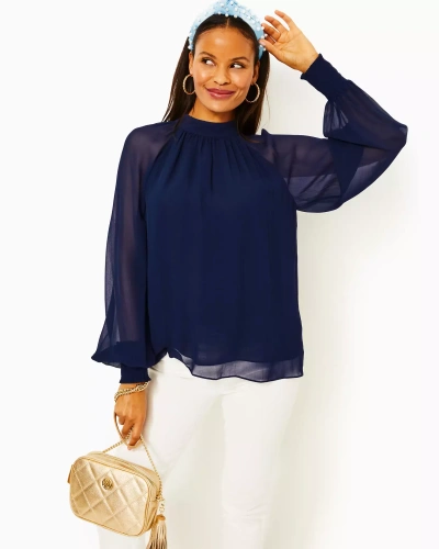 Lilly Pulitzer Ellielynn Long Sleeve Top In Low Tide Navy