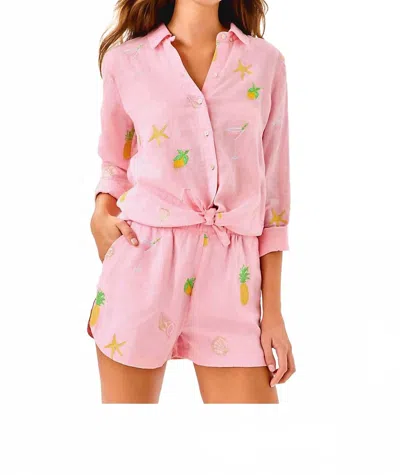 Lilly Pulitzer Elodey Linen Shorts Happy Hours In Conch Shell Pink