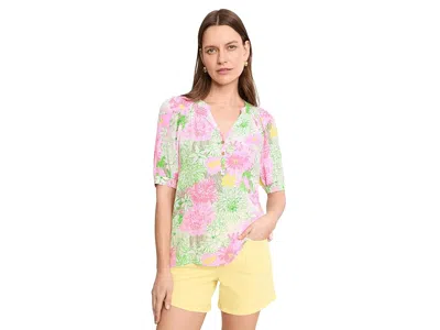 Lilly Pulitzer Elsa Short Sleeve Top Women's Blouse Resort White Mum Patch: Sm In Multi