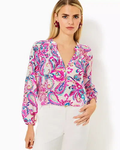 Lilly Pulitzer Elsa Silk Top In Coconut Flitting About