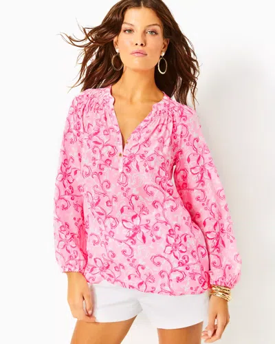 Lilly Pulitzer Elsa Silk Top In Conch Shell Pink Flamingle Garden