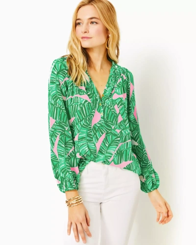 Lilly Pulitzer Elsa Silk Top In Conch Shell Pink Lets Go Bananas