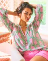 Lilly Pulitzer Elsa Silk Top In Fauna Green Party Like A Pineapple