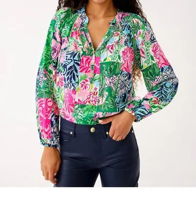 Lilly Pulitzer Elsa Silk Top In Party Punch Patch In Blue