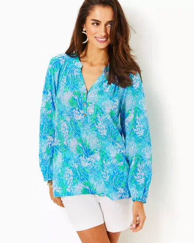 Lilly Pulitzer Elsa Silk Top In Las Olas Aqua Strong Current Sea