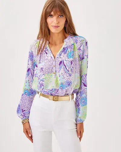Lilly Pulitzer Elsa Silk Top In Multi Juicy Story Patch
