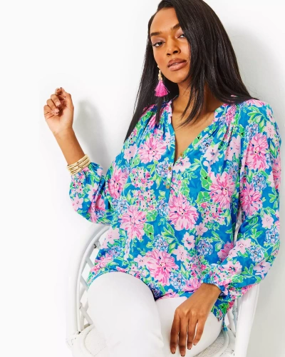 Lilly Pulitzer Elsa Silk Top In Multi Spring In Your Step