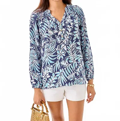 LILLY PULITZER ELSA SUMMERTIME SHORELINES SILK TOP IN SAPPHIRE POOL
