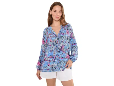 Lilly Pulitzer Elsa Top Women's Blouse Paisley Parade: Md, Silk In Blue