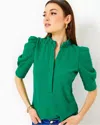 Lilly Pulitzer Elsey Ruffle Knit Top In Fiddle Leaf Green Wavy Knit Jacquard