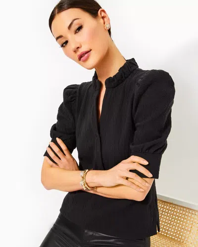 Lilly Pulitzer Elsey Ruffle Knit Top In Noir Wavy Knit Jacquard