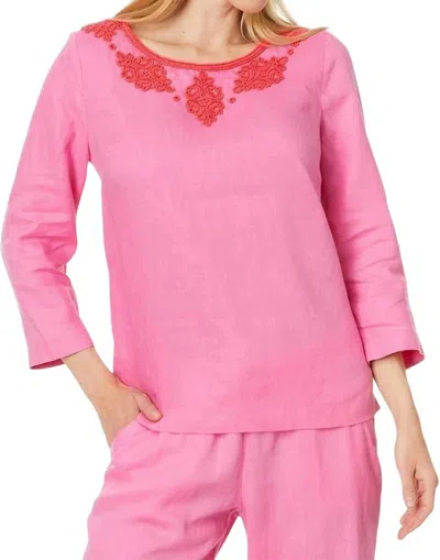 Lilly Pulitzer Elyn Beaded Linen Top In Confetti Pink In Multi