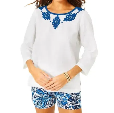 Lilly Pulitzer Elyn Beaded Linen Top In Resort White In Multi