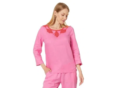 Lilly Pulitzer Elyn Top Women's Confetti Linen Beaded Side Slit Nwo66 In Multi