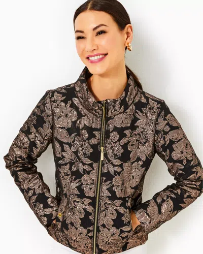 Lilly Pulitzer Emelyn Brocade Jacket In Noir Moonlight Dance Brocade