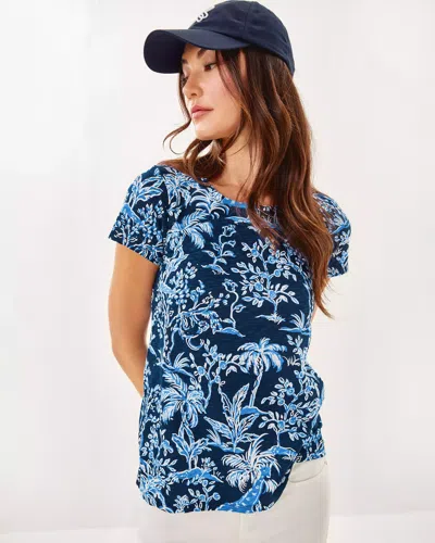 Lilly Pulitzer Etta Scoop Neck Top In Low Tide Navy Tall Tales